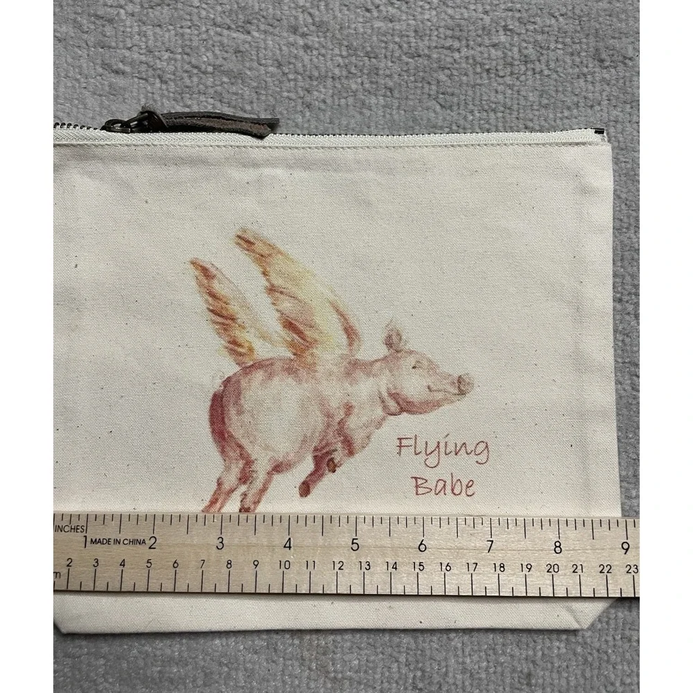 French Graffiti Canvas Cotton Make Up Bag Pink Pig Flying Babe 9